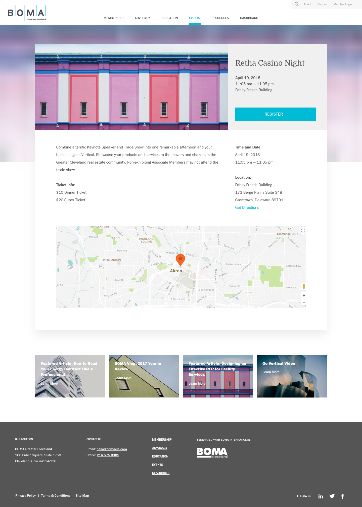 BOMA redesigned events page